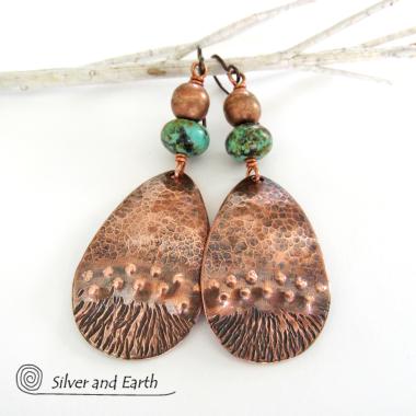 Copper Earrings with African Turquoise Stones - Boho Chic Jewelry