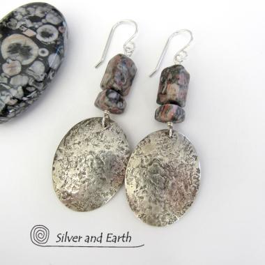 Crinoid Fossil Sterling Silver Earrings - Earthy Natural Fossil Jewelry