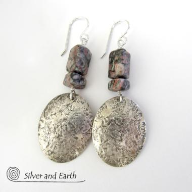 Crinoid Fossil Sterling Silver Earrings - Earthy Natural Fossil Jewelry