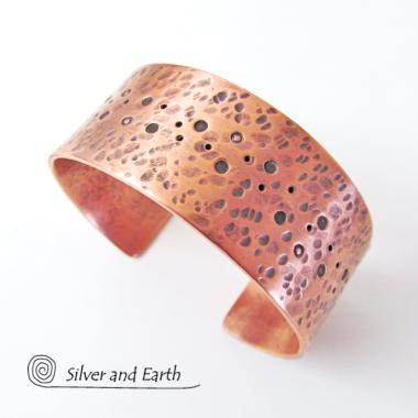 Copper Cuff Bracelet with Earthy Organic Texture - Mens or Ladies Bracelet