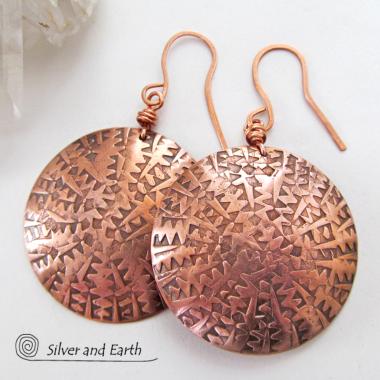 Big Bold Copper Earrings with Unique Texture - Handmade Solid Copper Jewelry