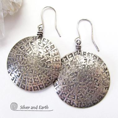 Big Bold Sterling Silver Earrings with Unique Texture - Solid Silver Jewelry