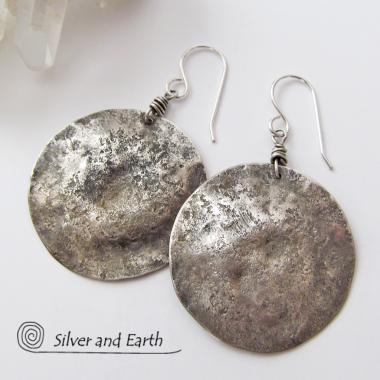 Hammered Sterling Silver Moon Earrings - Organic Earthy Silver Jewelry