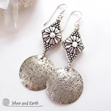 Sterling Silver Flower Earrings - Handmade Nature Jewelry