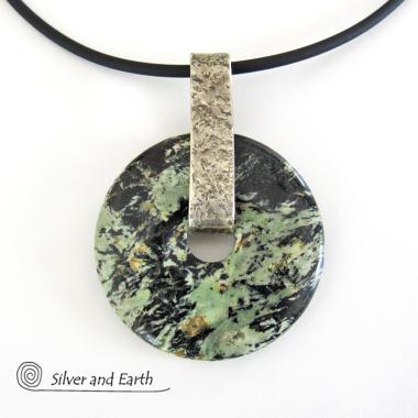 Black Fireworks Jasper Pendant Necklace - Unique Natural Stone Jewelry