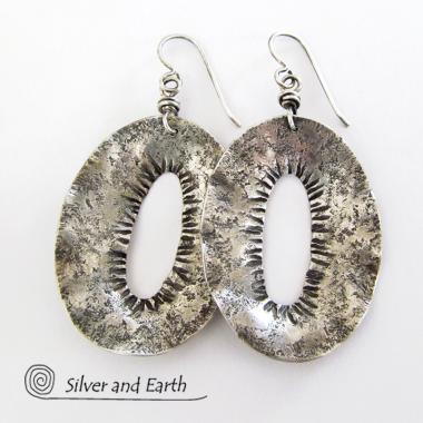 Modern Edgy Sterling Silver Earrings - Organic Earthy Sterling Silver Jewelry