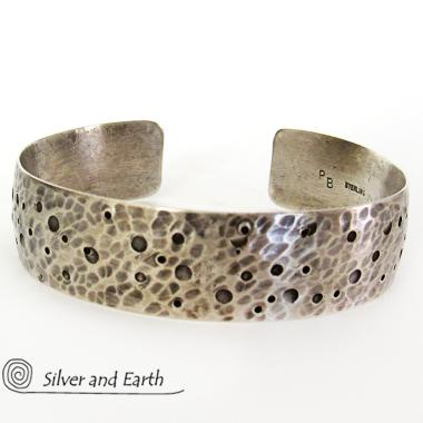 Hammered Sterling Silver Cuff Bracelet - Organic Earthy Silver Jewelry