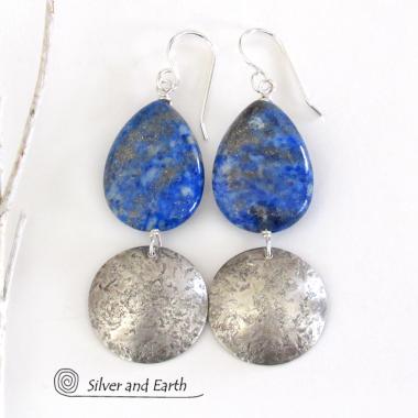 Lapis Lazuli Earrings with Sterling Silver Dangles - Lapis Gemstone Jewelry