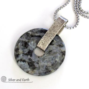 Larvikite Sterling Silver Necklace - Black Labradorite Moonstone Jewelry