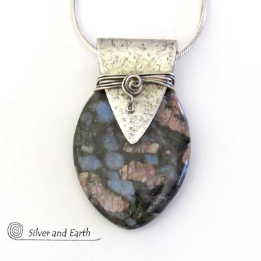 Sterling Silver Necklace with Llanite Gemstone - Unique Natural Stone Jewelry