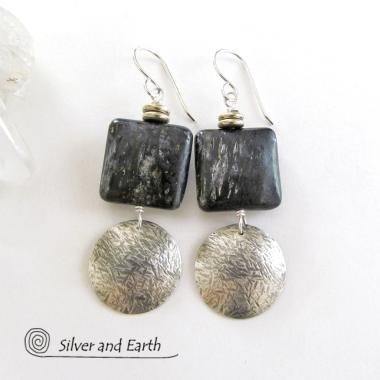 Sterling Silver Earrings with Natural Mica Gemstones - Classic Modern Jewelry