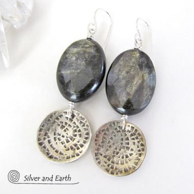 Sterling Silver Earrings with Mica Stones - Faceted Gemstone Jewelry