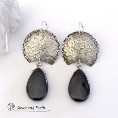 Sterling Silver Earrings with Black Onyx Gemstones - Urban Modern Jewelry