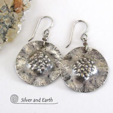 Modern Edgy Sterling Silver Earrings with Hammered Organic Texture