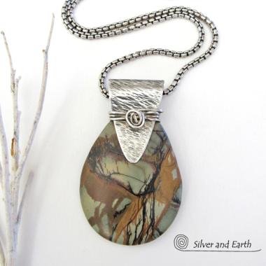 Picasso Jasper Sterling Silver Necklace - Natural Stone Jewelry