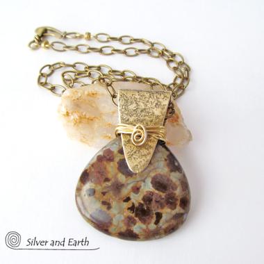 Poppy Jasper Necklace with Gold Brass - Unique Natural Stone Jewelry