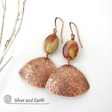 Copper Earrings with Red Creek Jasper Stones - Natural Earthy Jewelry