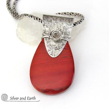 Red Jasper Sterling Silver Necklace - Handmade Silver & Stone Jewelry