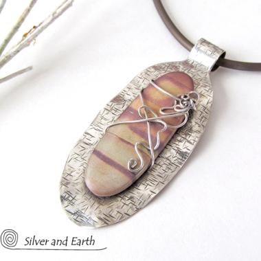 Sterling Silver Pendant Necklace with Natural Picture Jasper Stone