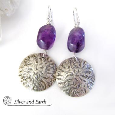 Sterling Silver Earrings with Amethyst Gemstones - February Birthstone Jewelry