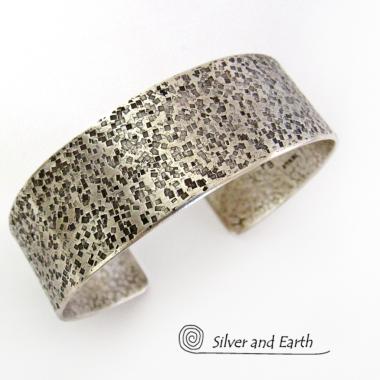 Modern Rustic Sterling Silver Cuff Bracelet - Jewelry for Men or Women