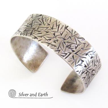 Textured Sterling Silver Cuff Bracelet - Unisex Bracelet for Men / Women
