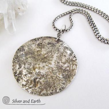 Hammered Sterling Silver Moon Necklace - Handmade Celestial Jewelry