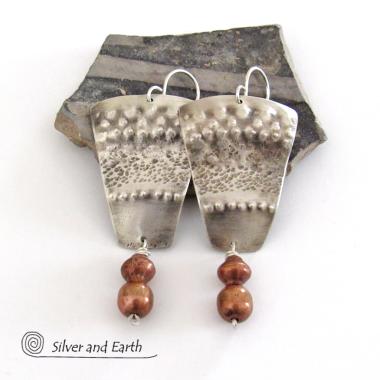 Sterling Silver Tribal Earrings with Copper Beads - Bold Unique Artisan Jewelry