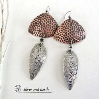 Sterling Silver & Copper Mixed Metal Earrings - Mod Contemporary Jewelry