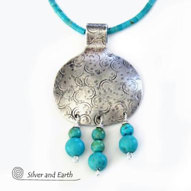 Sterling Silver Necklace with Turquoise Fringe Dangle - Modern Southwest Jewelry