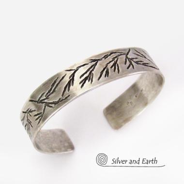 Modern Sterling Silver Cuff Bracelet with Twig Design - Earthy Nature Jewelry