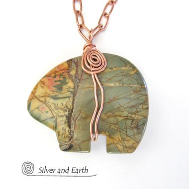 Zuni Bear Fetish Natural Stone Necklace - Southwestern Style Jewelry