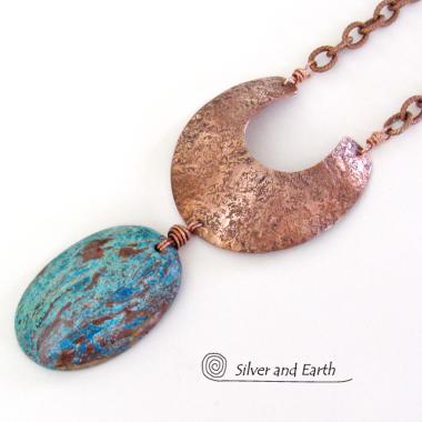 Aqua Jasper Necklace with Hand Forged Copper - Natural Stone Jewelry