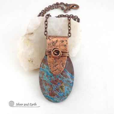 Aqua Jasper Gemstone Copper Necklace - Unique One of a Kind Stone Jewelry