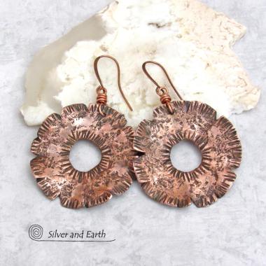 Big Bold Copper Earrings with Organic Hammered Texture - Hand Forged Edgy Modern Metal Jewelry