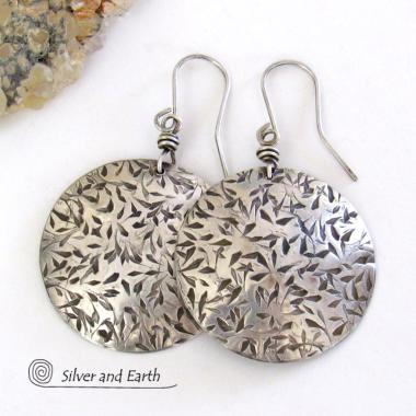 Big Bold Round Sterling Silver Earrings with Hand Stamped Texture