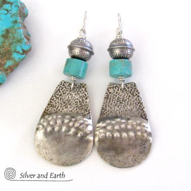 Big Bold Sterling Silver & Turquoise Earrings - Handcrafted Southwest Style Jewelry