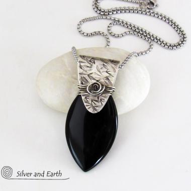 Sterling Silver & Black Onyx Pendant Necklace - Handcrafted Sterling & Gemstone Jewelry