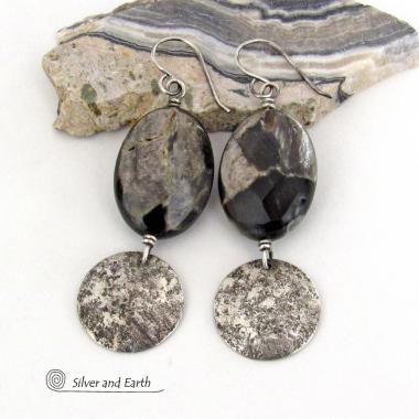 Sterling Silver Earrings with Brown Sparkly Mica Stones - Faceted Gemstone and Sterling Jewelry