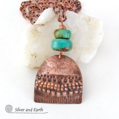 Boho Chic Copper Necklace with Natural Turquoise Stones - Rustic Earthy Bohemian Jewelry