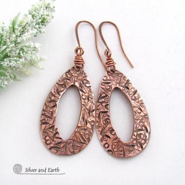 Hand Stamped Copper Earrings - 7th Anniversary Modern Jewelry Gifts for Women