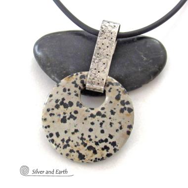 Dalmatian Jasper Sterling Silver Pendant Necklace - Earthy Natural Stone Jewelry for Men or Women