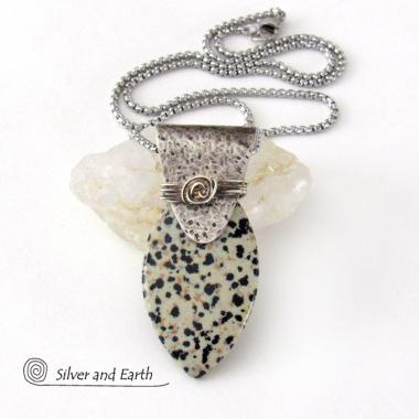 Dalmatian Jasper Sterling Silver Necklace - Handcrafted Earthy Natural Stone Jewelry