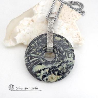 Black Fireworks Jasper Pendant Necklace - Unique Natural One of a Kind Stone Jewelry