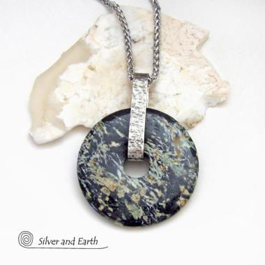 Black Fireworks Jasper Pendant Necklace - Unique Natural One of a Kind Stone Jewelry