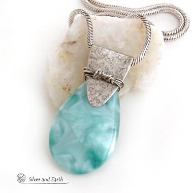 Mint Green Moonstone Sterling Silver Necklace - Unique One of a Kind Natural Stone Jewelry