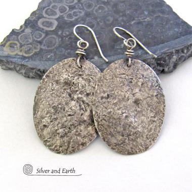 Hammered Sterling Silver Earrings - Rustic Earthy Organic Silver Jewelry