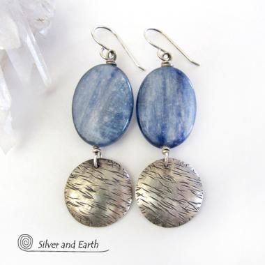 Blue Kyanite Earrings with Sterling Silver Dangles - Natural Gemstone Jewelry