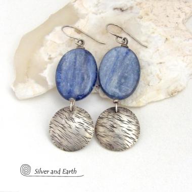 Blue Kyanite Earrings with Sterling Silver Dangles - Natural Gemstone Jewelry