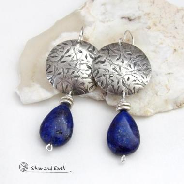 Blue Lapis Lazuli Sterling Silver Earrings - Artisan Handcrafted Modern Chic Gemstone Jewelry